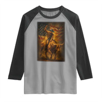 Patriotic Cowboy Raglan Shirt American Bucking Bull Rider USA Rodeo Art - Wonder Print Shop
