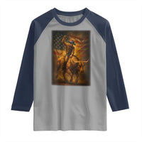 Patriotic Cowboy Raglan Shirt American Bucking Bull Rider USA Rodeo Art - Wonder Print Shop