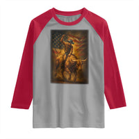 Patriotic Cowboy Raglan Shirt American Bucking Bull Rider USA Rodeo Art - Wonder Print Shop