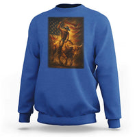 Patriotic Cowboy Sweatshirt American Bucking Bull Rider USA Rodeo Art - Wonder Print Shop