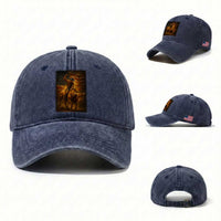 Patriotic Cowboy Washed Cotton Baseball Cap American Bucking Bull Rider USA Rodeo Art
