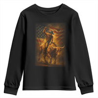 Patriotic Cowboy Youth Sweatshirt American Bucking Bull Rider USA Rodeo Art - Wonder Print Shop