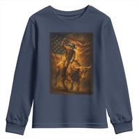 Patriotic Cowboy Youth Sweatshirt American Bucking Bull Rider USA Rodeo Art - Wonder Print Shop