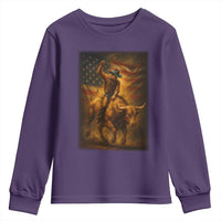 Patriotic Cowboy Youth Sweatshirt American Bucking Bull Rider USA Rodeo Art - Wonder Print Shop