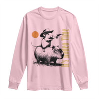 It Is Rodeo Time Long Sleeve Shirt Funny Wild West Mouse Riding Capybara - Wonder Print Shop