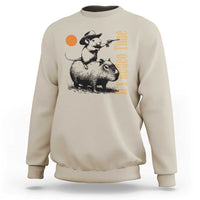 It Is Rodeo Time Sweatshirt Funny Wild West Mouse Riding Capybara - Wonder Print Shop