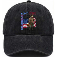 Patriotic Cowboy Washed Cotton Baseball Cap American Rodeo Daddy USA Rodeo Art