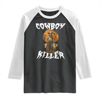 Cowboy Killer Halloween Skeleton Raglan Shirt Gothic Western Art - Wonder Print Shop