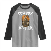 Cowboy Killer Halloween Skeleton Raglan Shirt Gothic Western Art - Wonder Print Shop