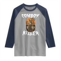Cowboy Killer Halloween Skeleton Raglan Shirt Gothic Western Art - Wonder Print Shop