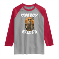Cowboy Killer Halloween Skeleton Raglan Shirt Gothic Western Art - Wonder Print Shop