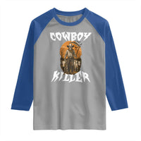 Cowboy Killer Halloween Skeleton Raglan Shirt Gothic Western Art - Wonder Print Shop