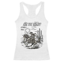 Halloween Skeleton Racerback Tank Top Are You Ready October 31 Rodeo Cowboy - Wonder Print Shop