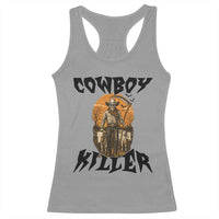 Halloween Skeleton Racerback Tank Top Cowboy Killer Spooky Western Horror Design - Wonder Print Shop