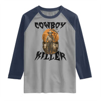 Halloween Skeleton Raglan Shirt Cowboy Killer Spooky Western Horror Design - Wonder Print Shop