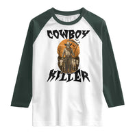 Halloween Skeleton Raglan Shirt Cowboy Killer Spooky Western Horror Design - Wonder Print Shop