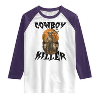 Halloween Skeleton Raglan Shirt Cowboy Killer Spooky Western Horror Design - Wonder Print Shop