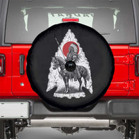 Vintage Native American Warrior Spare Tire Cover Horse Rider Feather Headdress Graphic