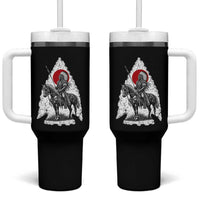 Vintage Native American Warrior Tumbler With Handle Horse Rider Feather Headdress Graphic