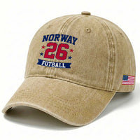 Vintage Norway Fotball Washed Cotton Baseball Cap Norwegian Flag Game Day Fan Gift