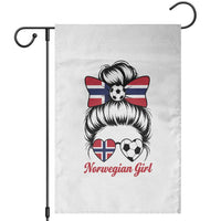 Norwegian Soccer Girl Garden Flag Messy Bun Sunglasses Football Fan