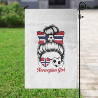 Norwegian Soccer Girl Garden Flag Messy Bun Sunglasses Football Fan