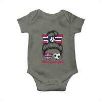 Norwegian Soccer Girl Baby Onesie Messy Bun Sunglasses Football Fan