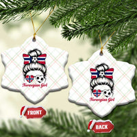 Norwegian Soccer Girl Ceramic Ornament Messy Bun Sunglasses Football Fan