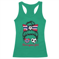 Norwegian Soccer Girl Racerback Tank Top Messy Bun Sunglasses Football Fan