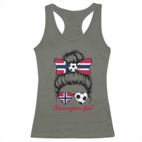 Norwegian Soccer Girl Racerback Tank Top Messy Bun Sunglasses Football Fan