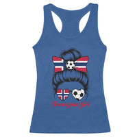 Norwegian Soccer Girl Racerback Tank Top Messy Bun Sunglasses Football Fan