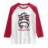 Norwegian Soccer Girl Raglan Shirt Messy Bun Sunglasses Football Fan