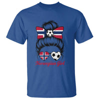 Norwegian Soccer Girl T Shirt Messy Bun Sunglasses Football Fan
