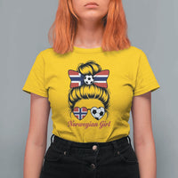 Norwegian Soccer Girl T Shirt For Women Messy Bun Sunglasses Football Fan