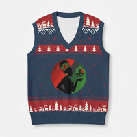 African Woman With Kinara V-Neck Knit Sweater Vest Happy Kwanzaa Cultural Pride Gift - Wonder Print Shop