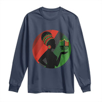 African Woman With Kinara Long Sleeve Shirt Happy Kwanzaa Cultural Pride Gift - Wonder Print Shop