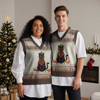 Cute Kwanzaa Cat Dashiki V-Neck Knit Sweater Vest African Heritage Gift - Wonder Print Shop