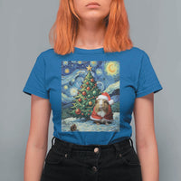 Santa Guinea Pig Starry Night Inspired T Shirt For Women Funny Christmas Gift - Wonder Print Shop