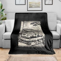 Vintage Japanese Ukiyoe Siberian Husky Throw Blanket Cute Sleeping Animal Gift