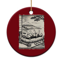 Vintage Japanese Ukiyoe Siberian Husky Ceramic Ornament Cute Sleeping Animal Gift