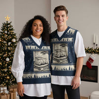 Vintage Japanese Ukiyoe Siberian Husky V-Neck Knit Sweater Vest Cute Sleeping Animal Gift