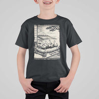 Vintage Japanese Ukiyoe Siberian Husky T Shirt For Kid Cute Sleeping Animal Gift