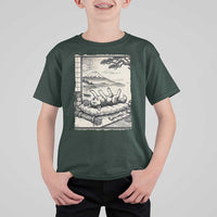 Vintage Japanese Ukiyoe Siberian Husky T Shirt For Kid Cute Sleeping Animal Gift