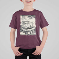 Vintage Japanese Ukiyoe Siberian Husky T Shirt For Kid Cute Sleeping Animal Gift