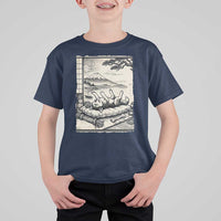 Vintage Japanese Ukiyoe Siberian Husky T Shirt For Kid Cute Sleeping Animal Gift