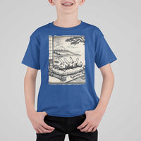 Vintage Japanese Ukiyoe Siberian Husky T Shirt For Kid Cute Sleeping Animal Gift