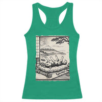 Vintage Japanese Ukiyoe Siberian Husky Racerback Tank Top Cute Sleeping Animal Gift