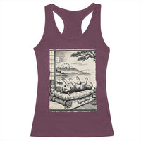 Vintage Japanese Ukiyoe Siberian Husky Racerback Tank Top Cute Sleeping Animal Gift