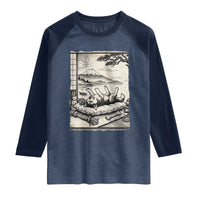 Vintage Japanese Ukiyoe Siberian Husky Raglan Shirt Cute Sleeping Animal Gift