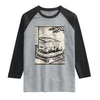 Vintage Japanese Ukiyoe Siberian Husky Raglan Shirt Cute Sleeping Animal Gift
